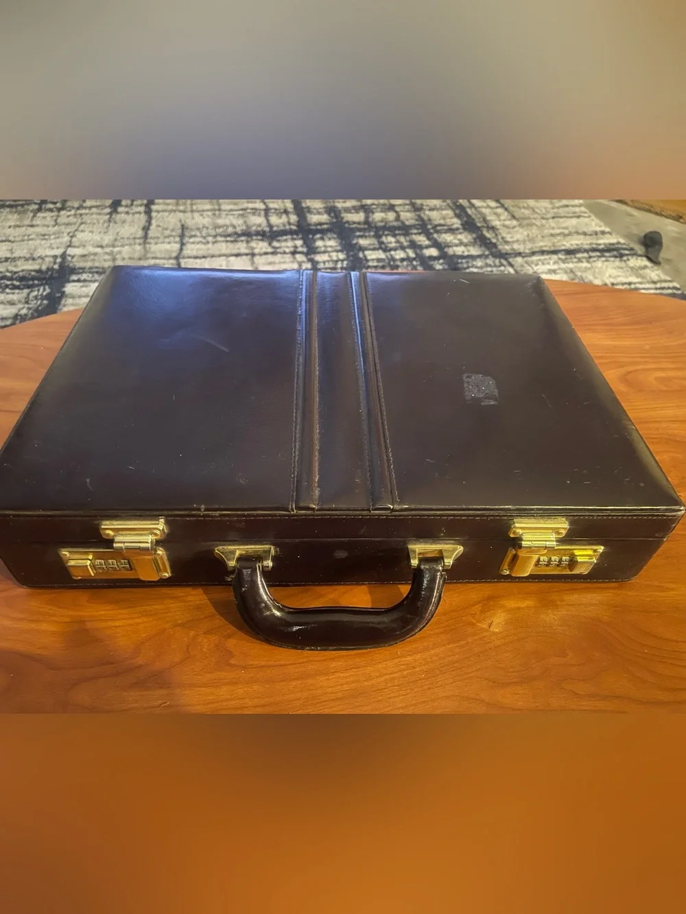 Classic Brown Leather Briefcase with Gold Hardware